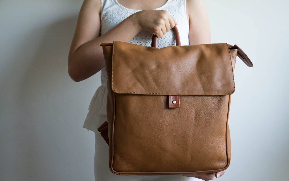 Flap Leather Backpack in Tan – Carry Goods Co