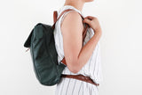 Flap leather backpack in Forest Green - Carry Goods Co.