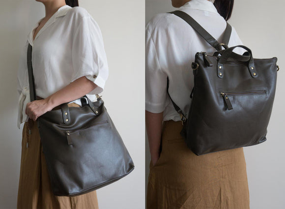 Hana Leather Satchel | Convertible Backpack Crossbody Bag