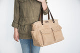 Pipa 11 Pocket Crossbody Diaper Bag Tote in Tortilla Beige | Waxed Canvas & Leather