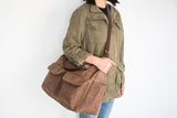 brown waxed canvas carryall tote bag