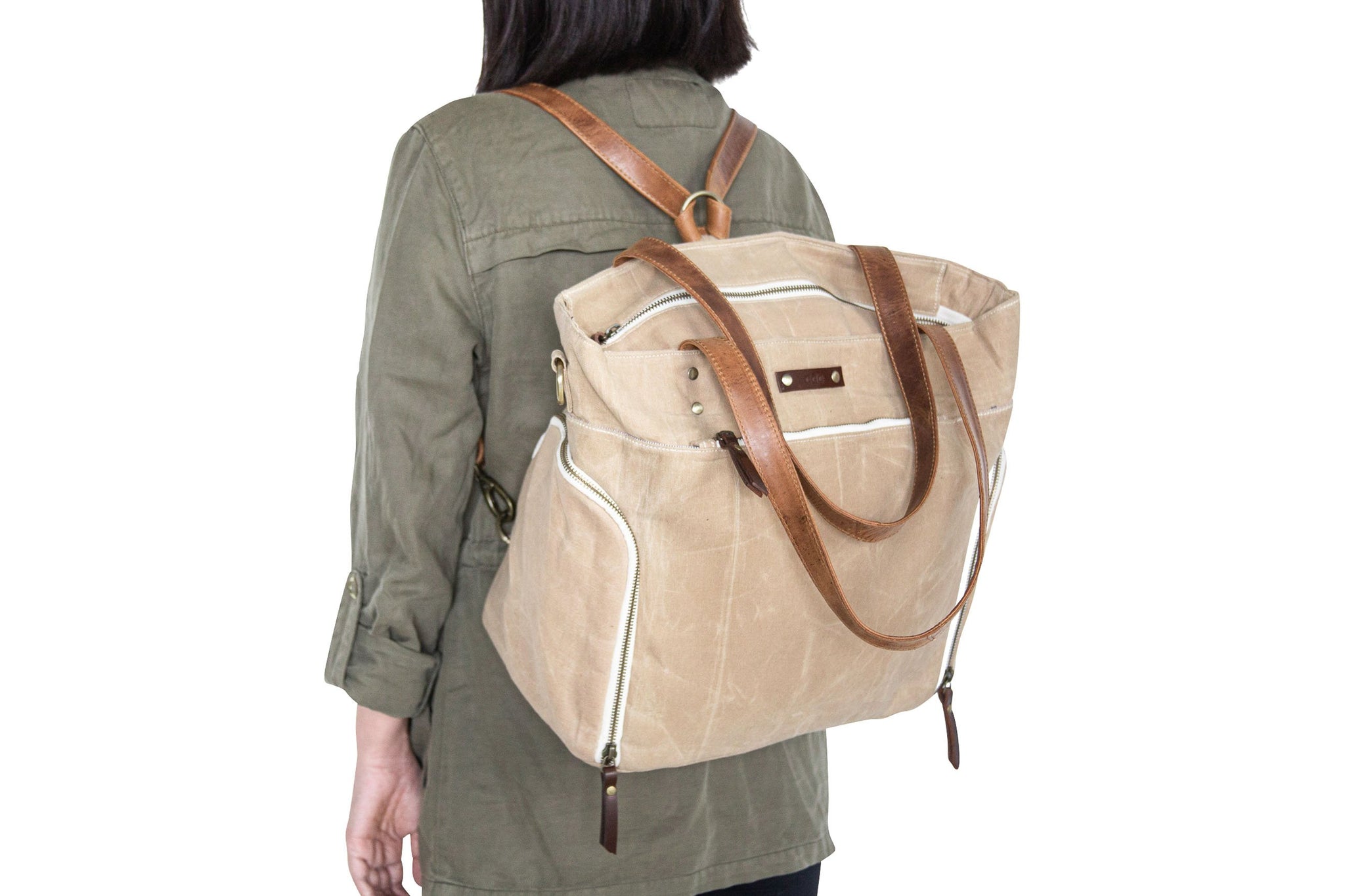 Breast Pump Backpack for Spectra S1 & S2 in Tortilla Beige Waxed Canvas & Leather | Laptop & Tablet Pocket