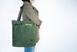 forest green waxed canvas minimalist convertible laptop bag