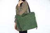 green breast pump tote bag with laptop and tablet pocket