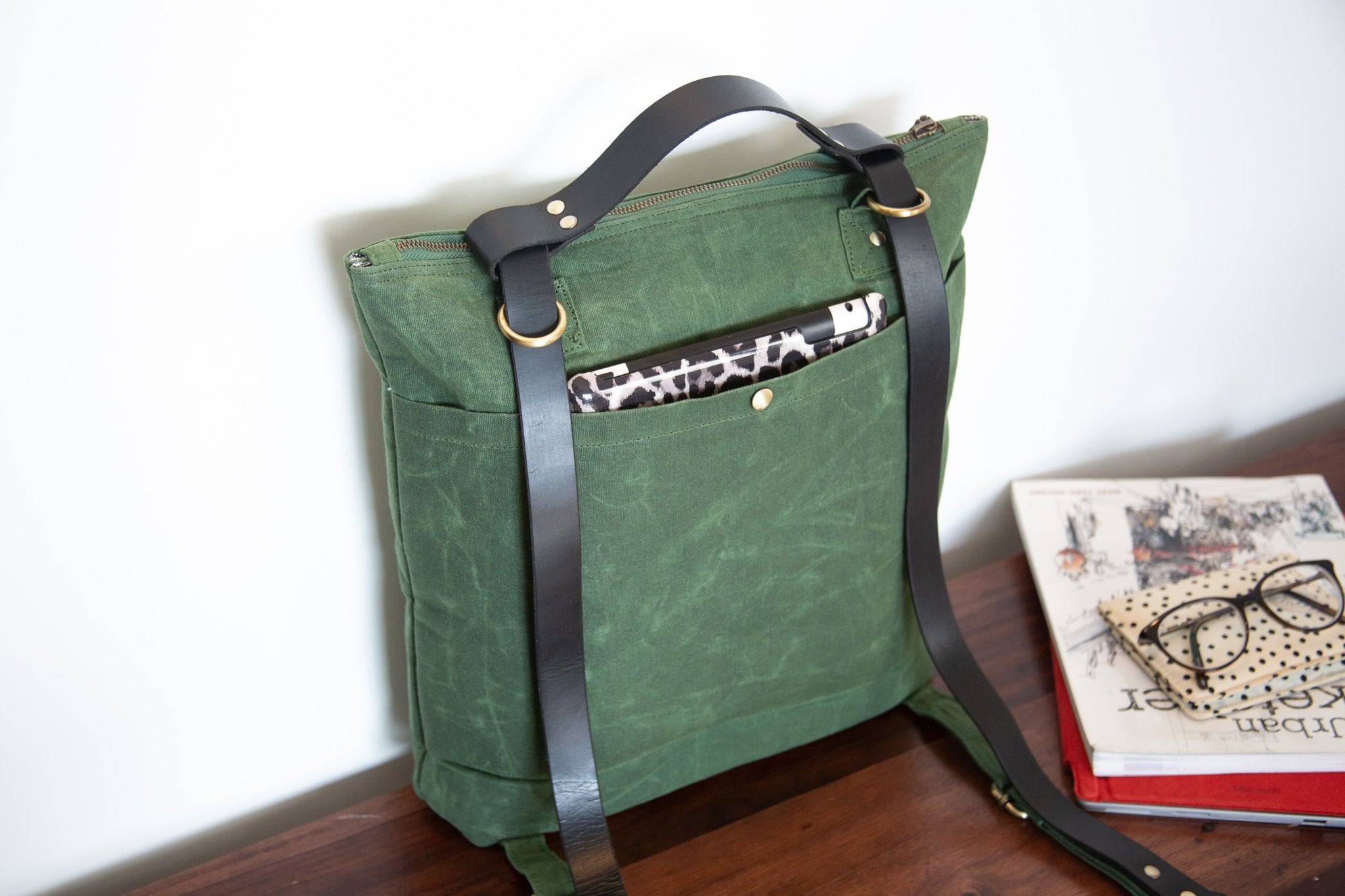 Minimalist Travel Backpack in Cinnamon Brown | Waxed Canvas & Leather | Laptop & Tablet Pocket