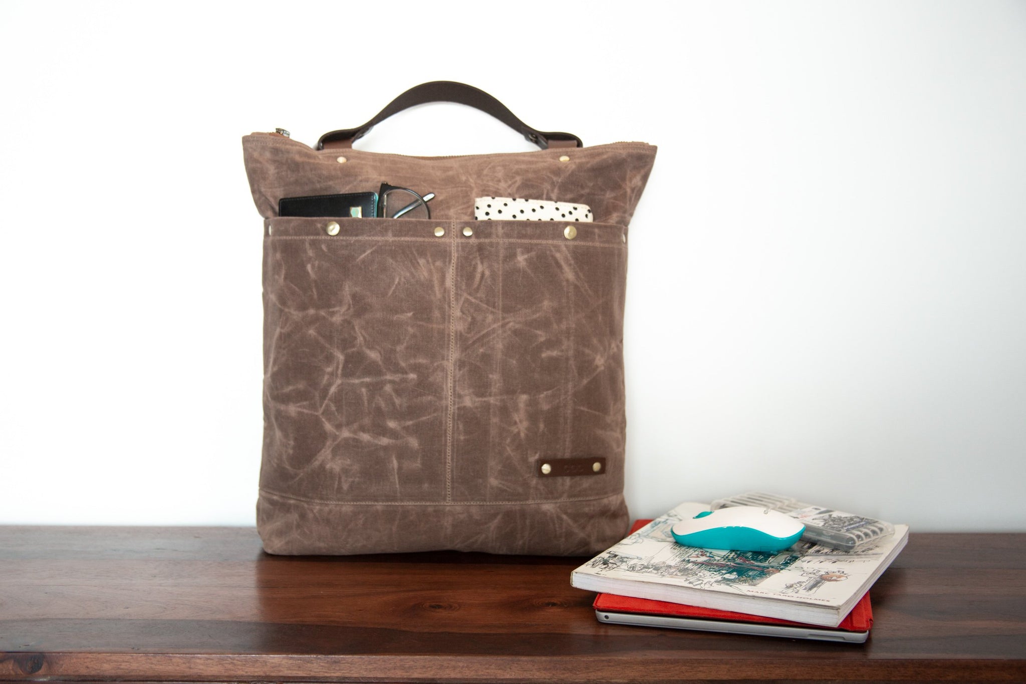 Minimalist Slim Travel Everyday Laptop Backpack in Pecan Brown for Women - Small Simple Convertible Bag