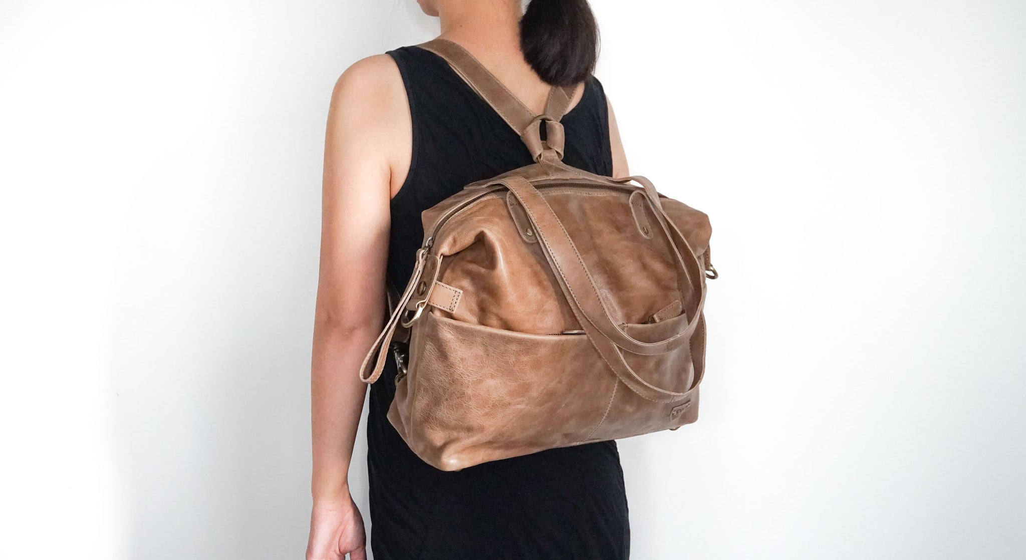 M8 Crossbody Diaper Bag Purse in Dark Brown Vintage Leather Convertible 3 in 1 Backpack Tote Design Carry Goods Co