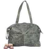 olive green vintage leather diaper bag tote crossbody purse. Convertible backpack