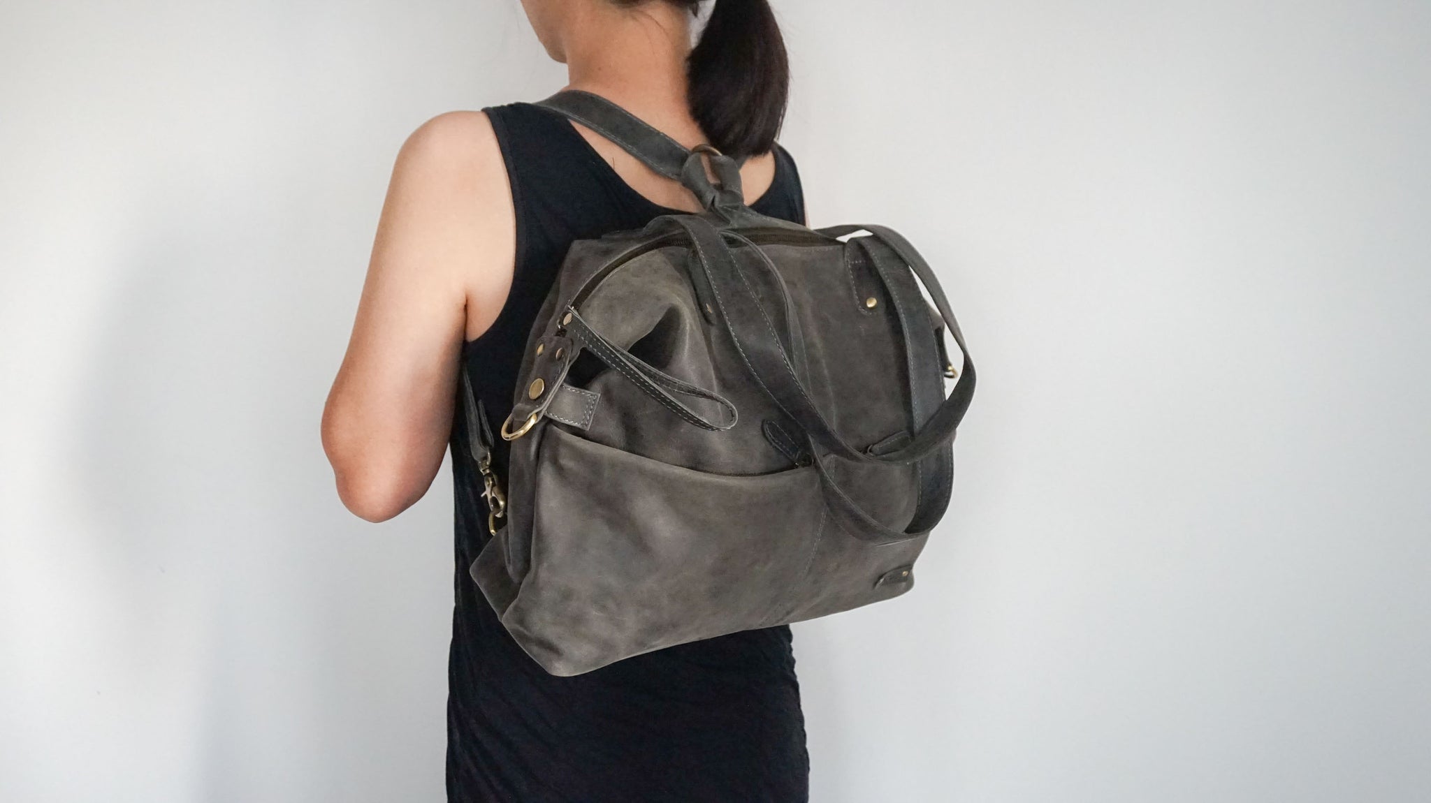 Grey Canvas & Black Leather Backpack For Professionals |Back to School –  MAHI Leather