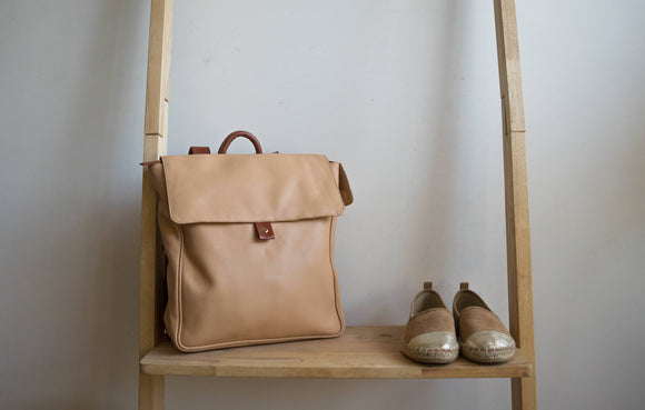 Flap Leather Backpack in Nude - Carry Goods Co.