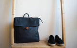 Flap Leather Backpack in Midnight Navy - Carry Goods Co.
