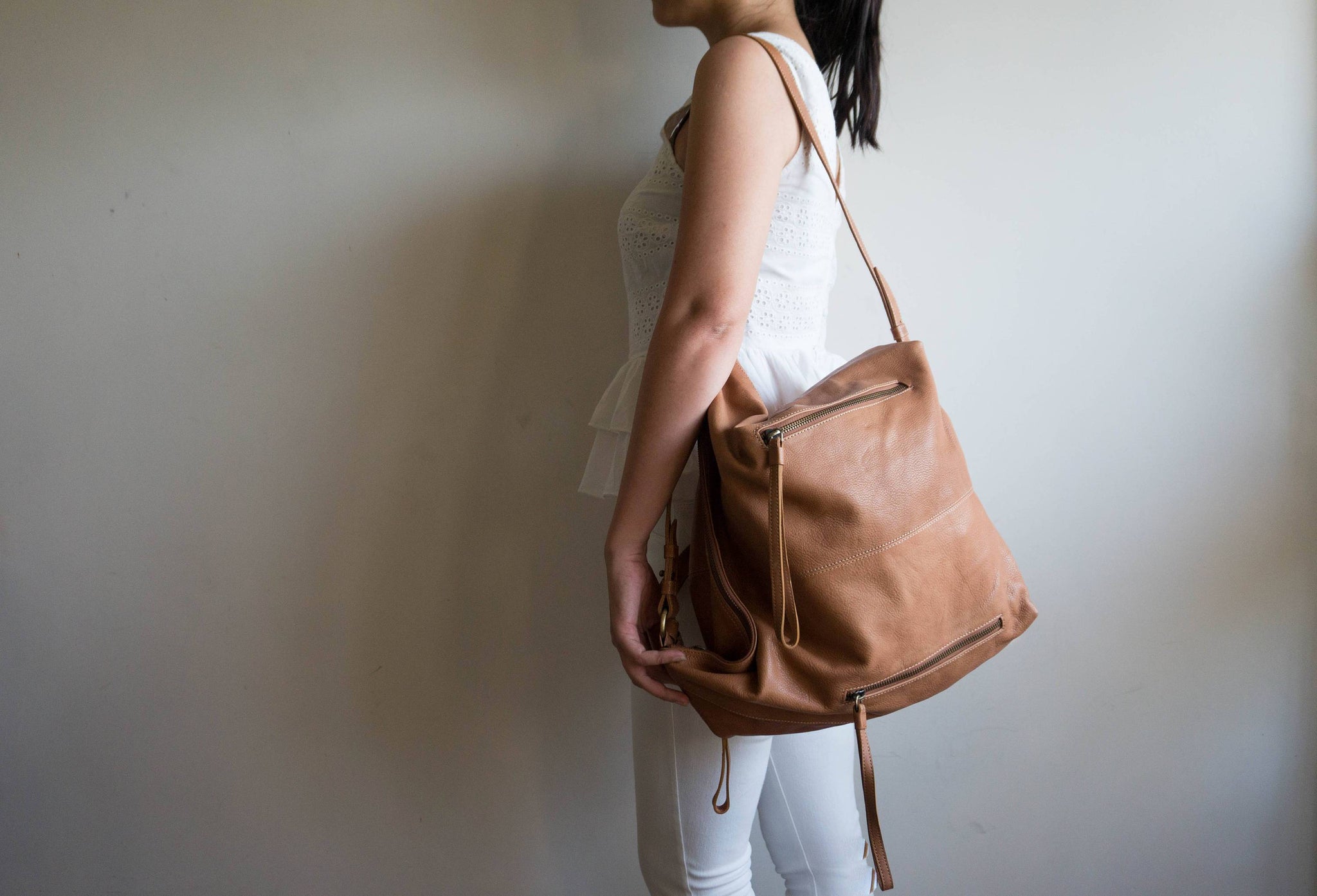 Soft Leather Convertible Backpack Purse