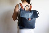Flap Leather Backpack in Midnight Navy - Carry Goods Co.