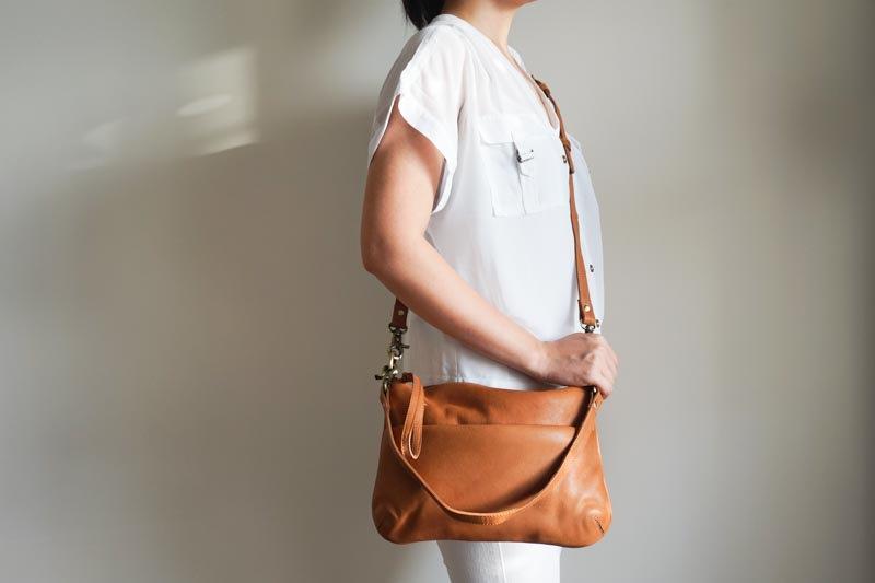 Thela Mini Shopper Tan Brown Leather Cross Body Bag For Women