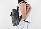 Flap Leather Backpack in Gray - Carry Goods Co.