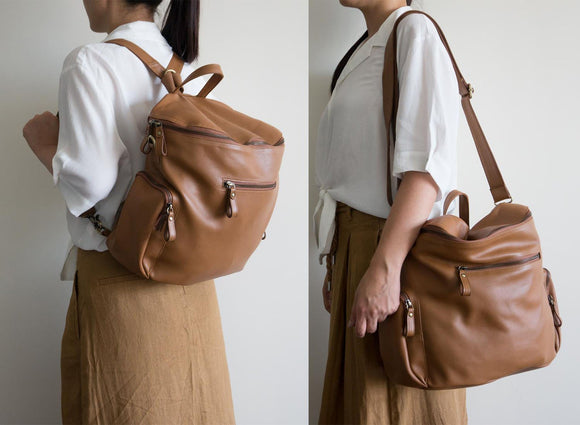Noa Leather Bucket Backpack in Tan Brown - Carry Goods Co.