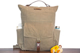 khaki canvas bag with bottle pockets