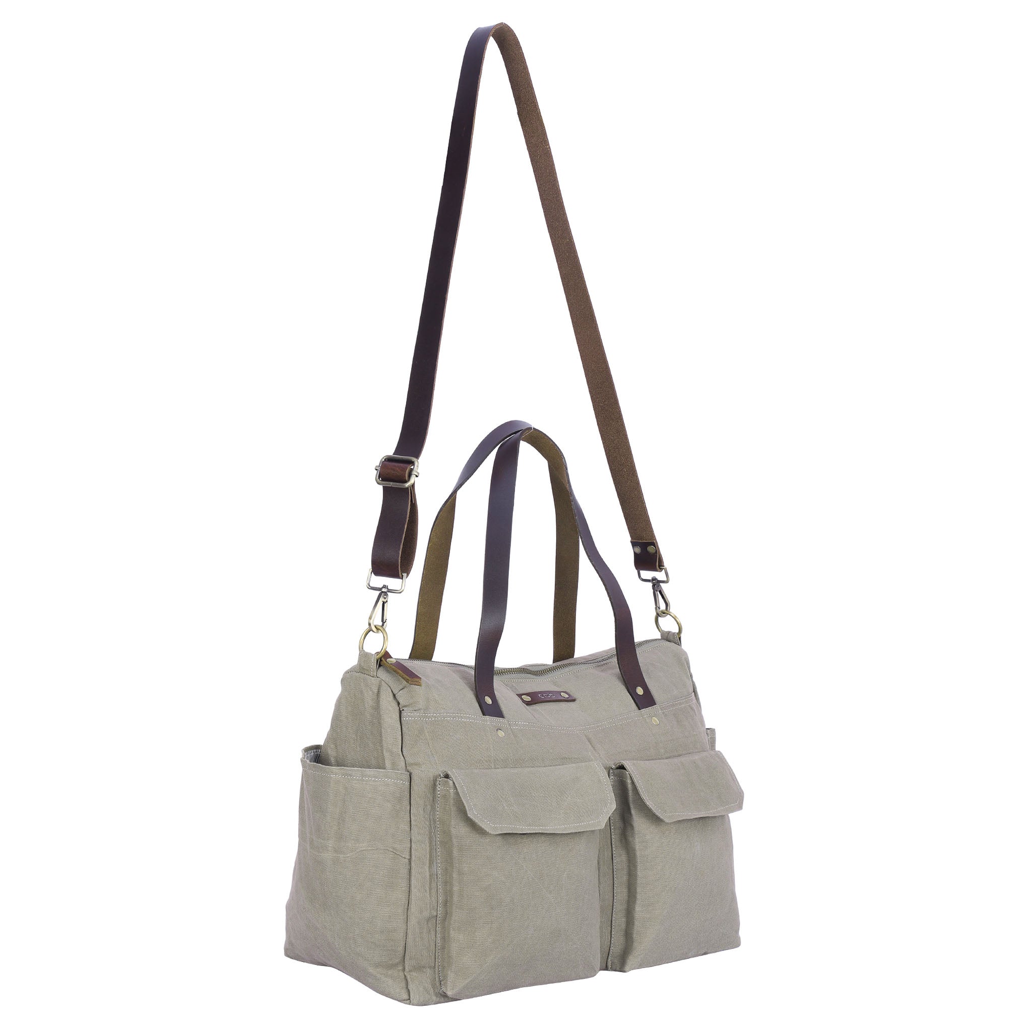 Pipa Crossbody Diaper Bag Tote in Khaki for Twins & Multiple Babies