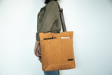 mustard yellow convertible tote bag waxed canvas and leather