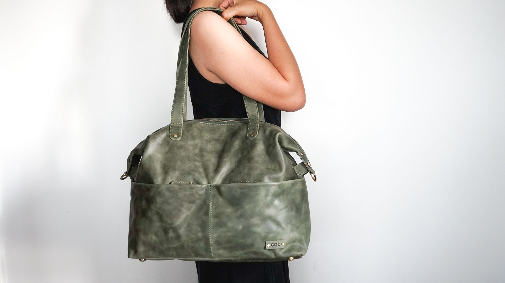 Convertible Executive Leather Bag MIDI in Olive Green